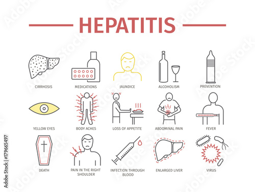 Hepatitis line icon Infographics. Vector signs for web graphics.