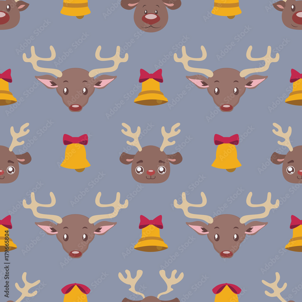 Seamless Christmas pattern with reindeer and bells Seamless Christmas pattern with reindeer and bells