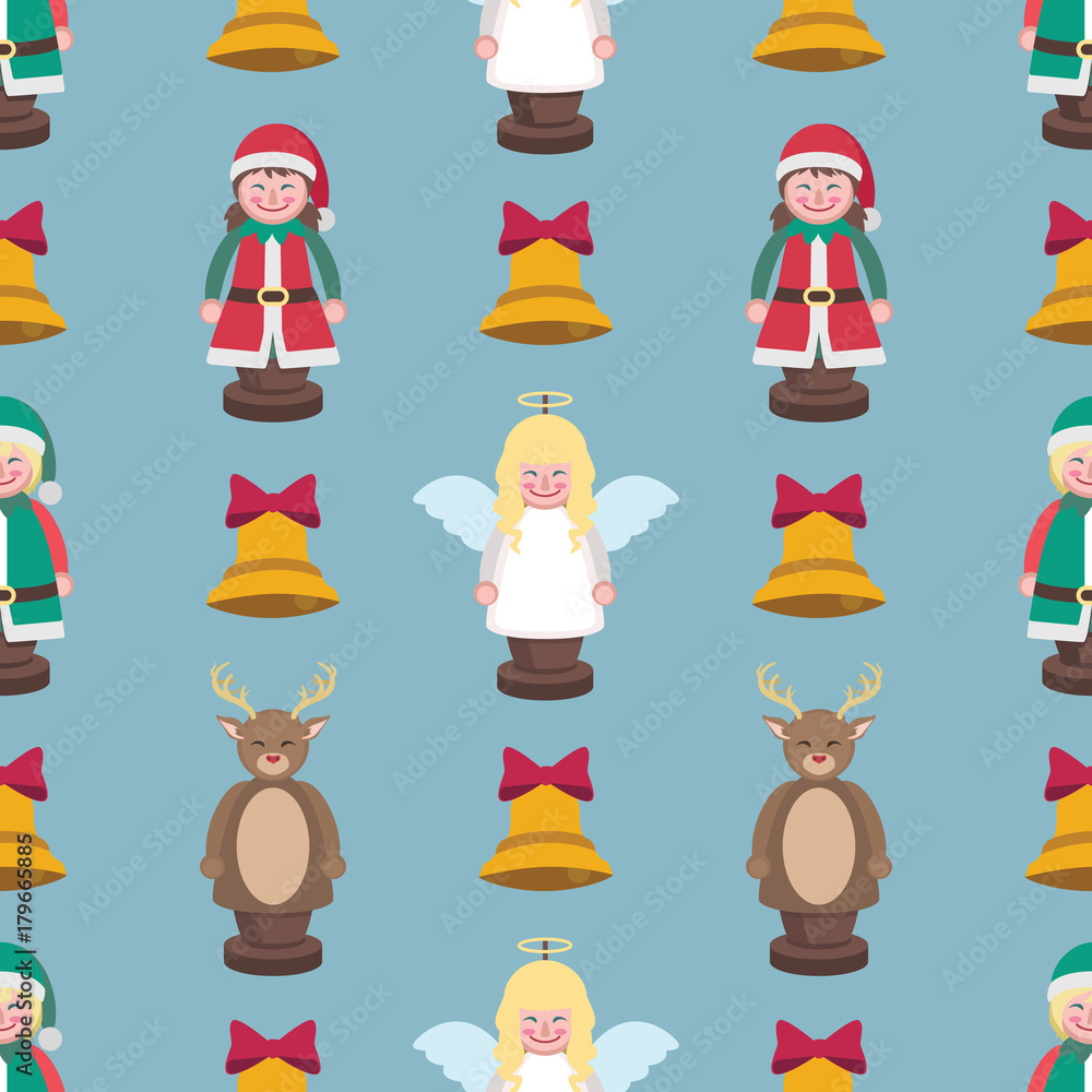 Seamless Christmas pattern with figurines and bells
