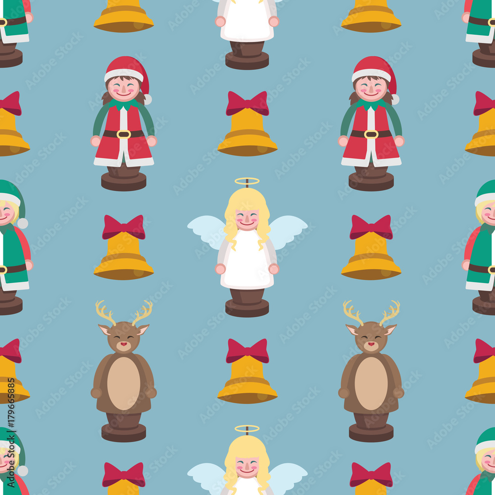 Seamless Christmas pattern with figurines and bells Seamless Christmas pattern with figurines and bells