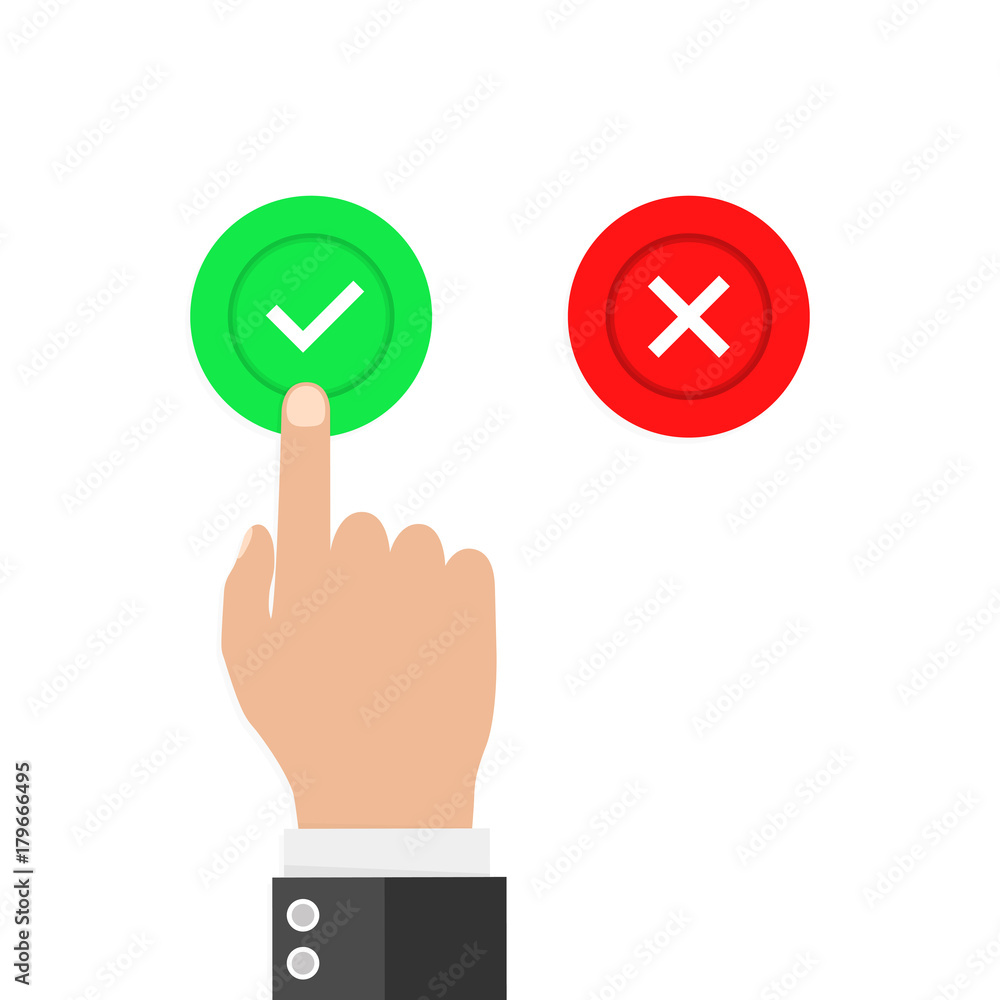 Hand finger pressing buttons no or yes. Vector illustration Hand finger pressing buttons no or yes. Vector illustration
