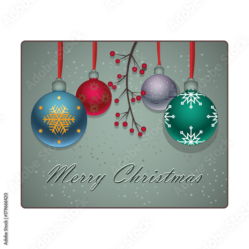 Christmas background with lovely colorful baubles and branch