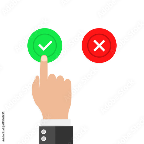 Hand finger pressing buttons no or yes. Vector illustration