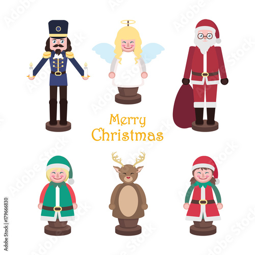 Set of six little Christmas wooden figurines