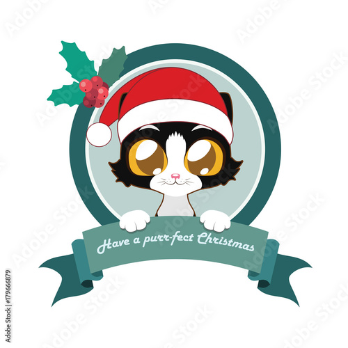 Christmas greeting with cat and sign with pun