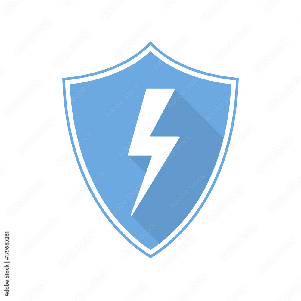 Blue shield with lightning icon. Vector illustration Blue shield with lightning icon. Vector illustration