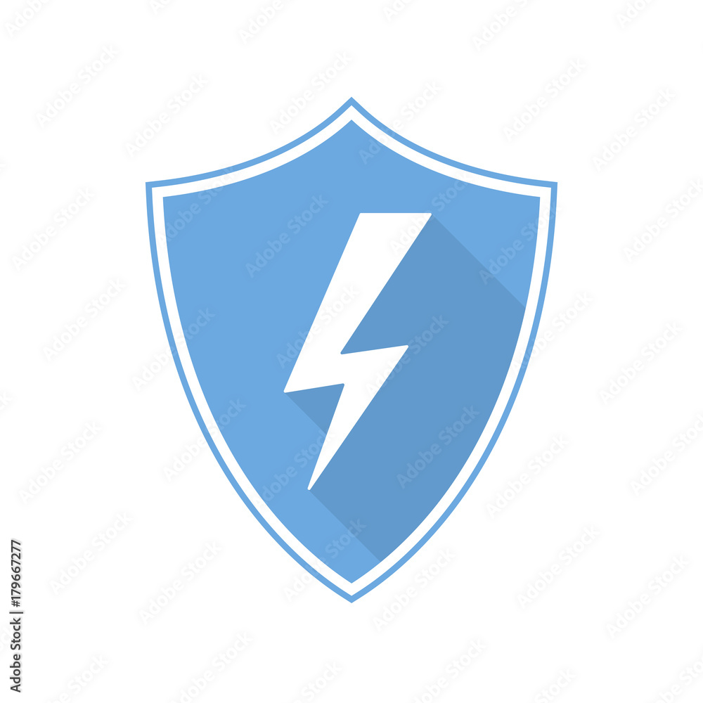 Blue shield with lightning icon. Vector illustration Blue shield with lightning icon. Vector illustration
