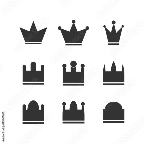 Top rank crowns icon set. Imperial hats silhouettes