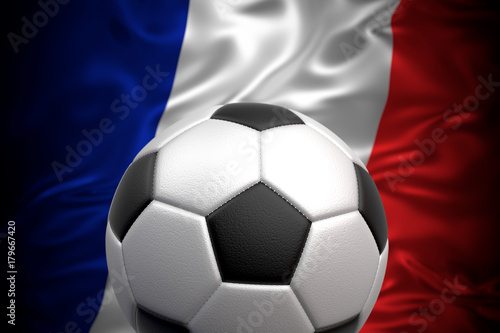 3D illustration of the soccer ball against the flag of France