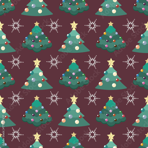 Seamless pattern with Christmas trees and snowflake © agnessz
