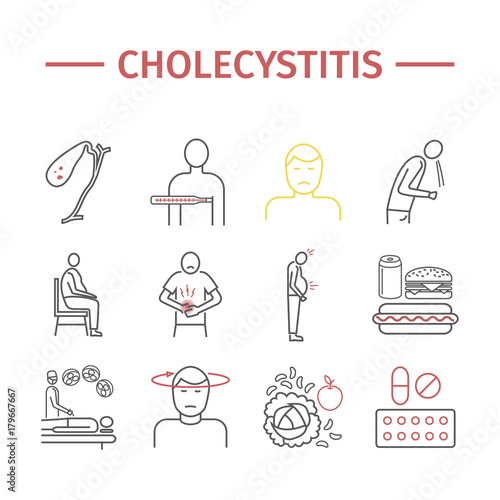 Cholecystitis line icon Infographics. Vector signs for web graphics.
