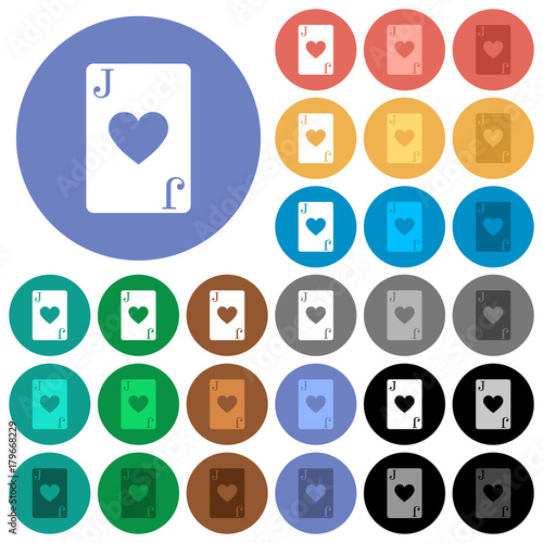Jack of hearts card round flat multi colored icons