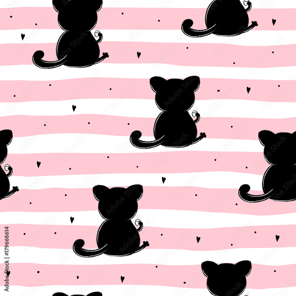 Cute seamless pattern with funny cat . vector illustration. Cute seamless pattern with funny cat . vector illustration.