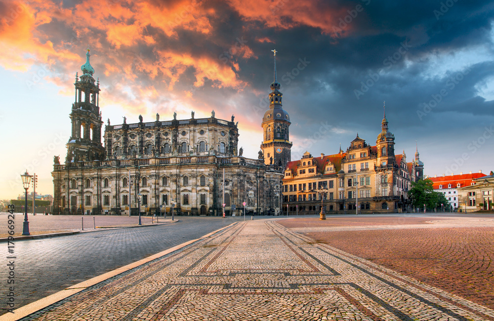 Dresden castle or Royal Palace by night, Saxony, Germany