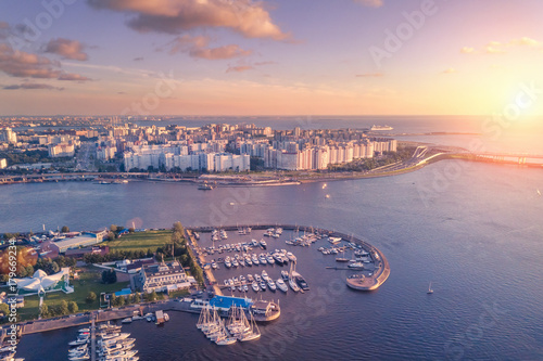 View from the height of the marina at sunset