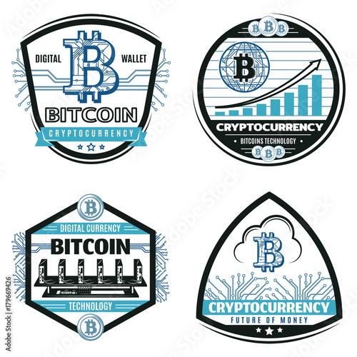 Vintage Colored Crypto Currency Emblems Set