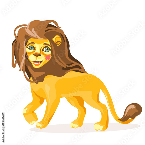 Cute and beautiful, adorable baby lion cartoon character isolated on white background