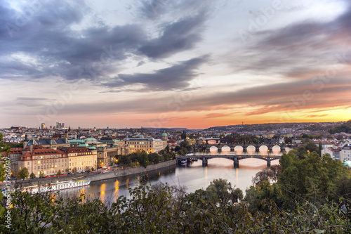 Amazing sunset over Prague cityscape