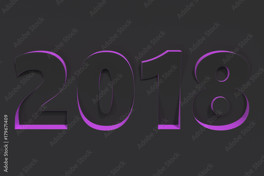 2018 number bas-relief on black surface with violet sides 2018 number bas-relief on black surface with violet sides