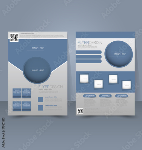Flyer template. Business brochure. Editable A4 poster for design education presentation, website, magazine cover. Blue color.