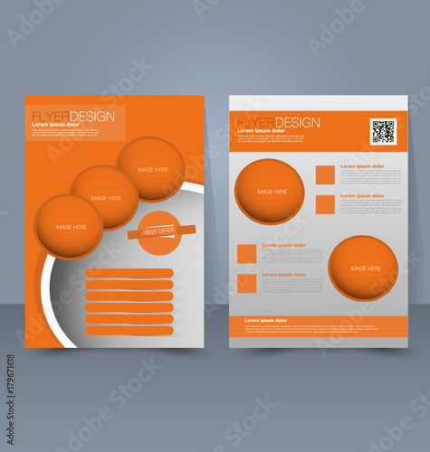 Flyer template. Business brochure. Editable A4 poster for design education presentation, website, magazine cover. Orange color.