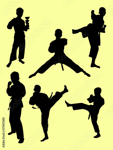 Karate kids silhouette, vector, illustration, detail.