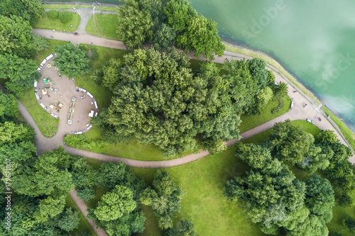 Obraz na płótnie Top view of the park with walking paths and playground