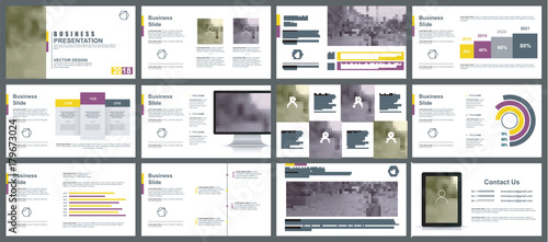 Yellow and purple business presentation slides templates from infographic elements. Can be used for presentation, flyer and leaflet, brochure, marketing, advertising, annual report, banner, booklet.