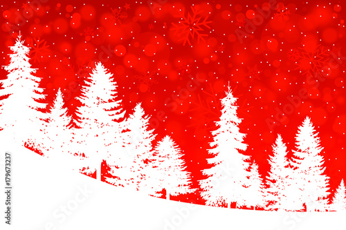 Fir trees on red bokeh