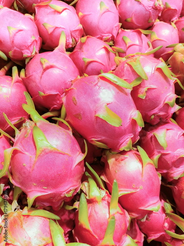 Obraz na płótnie Pile of Dragon Fruits in the fruit market w salonie