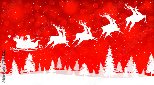 Santa sleigh flying, Christmas landscape
