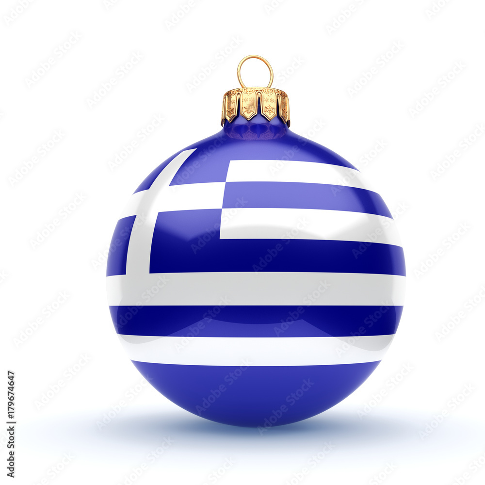 3D rendering Christmas ball with the flag of Greece 3D rendering Christmas ball with the flag of Greece