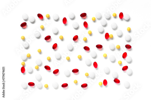 Pattern of various tablets on the white background