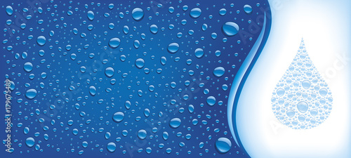 many water drops on blue background with place for text