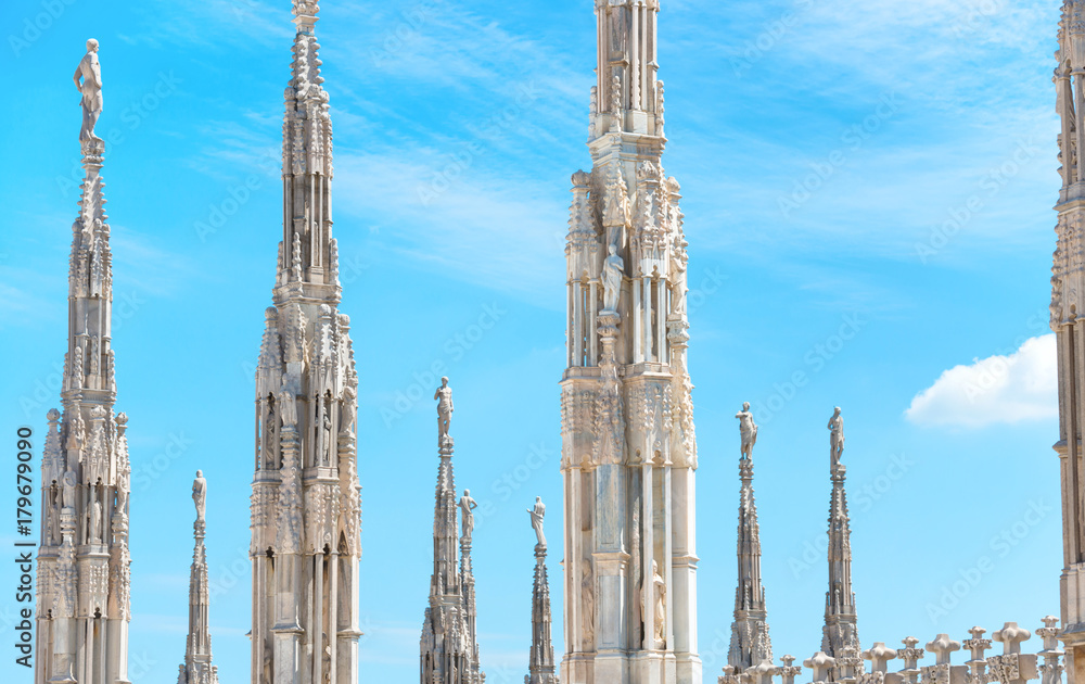 Statues on the roof of famous Milan Cathedral Duomo