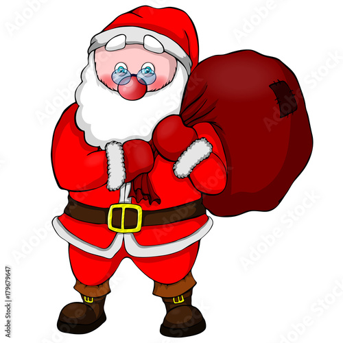 Santa Claus carrying sack full of gifts.