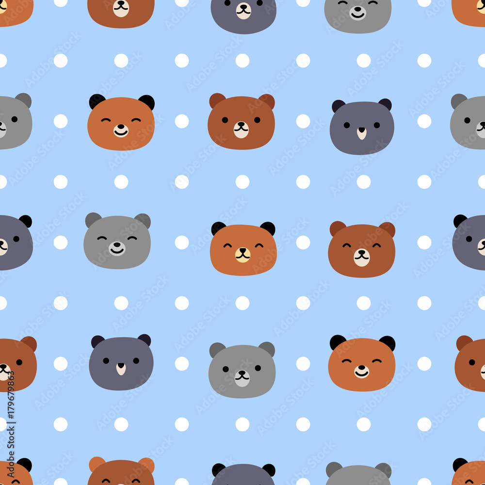 Cute Bear Seamless Pattern with Dot, Cartoon Hand Drawn, Vector illustration Cute Bear Seamless Pattern with Dot, Cartoon Hand Drawn, Vector illustration