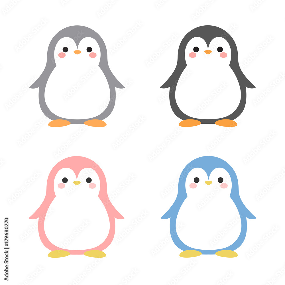Naklejka premium Cartoon Penguin Icon Set, Vector illustration