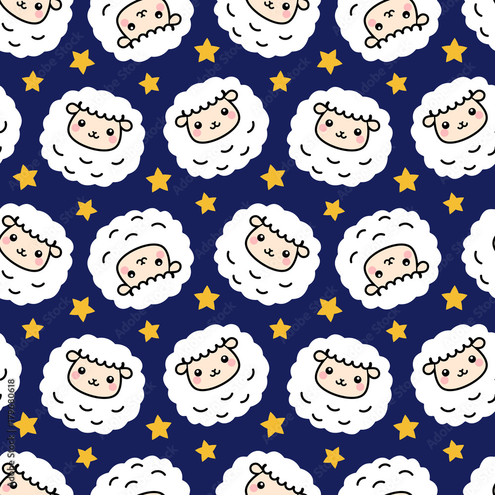 Cute Sheep Seamless Pattern with Star, Vector illustration Cute Sheep Seamless Pattern with Star, Vector illustration