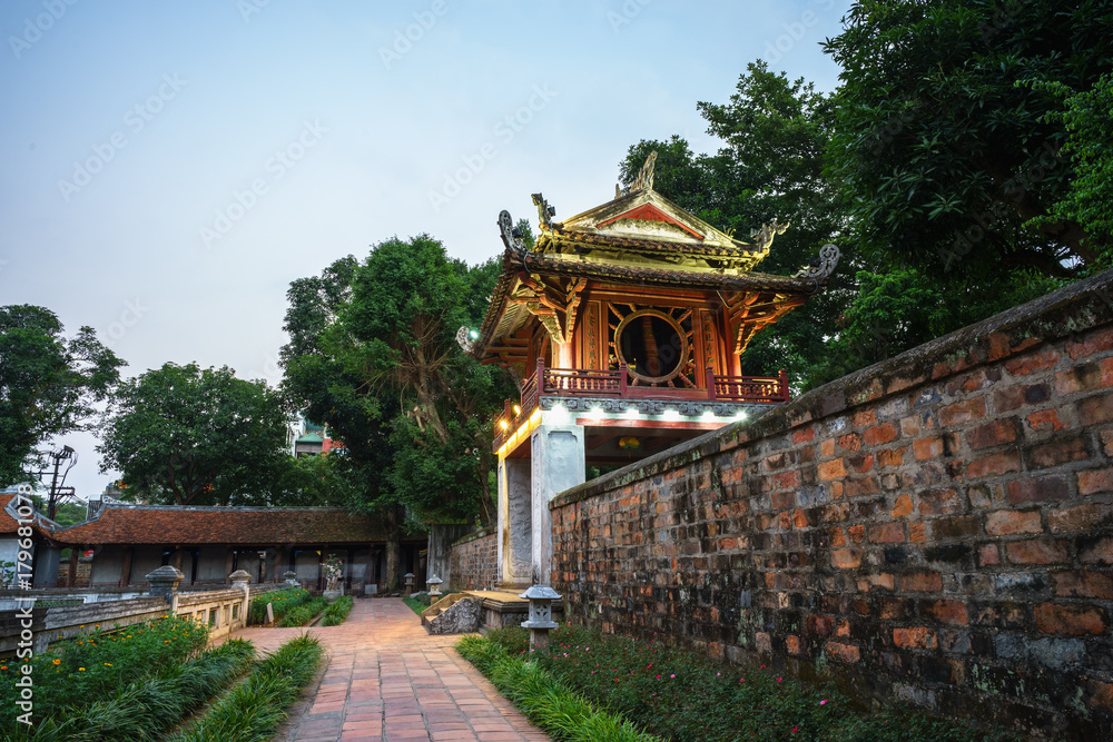 Khue Van Cac ( Stelae of Doctors ) in Temple of Literature ( Van Mieu ) at night. The temple hosts the Khue Van Cac ( Stelae of Doctors ) in Temple of Literature ( Van Mieu ) at night. The temple hosts the