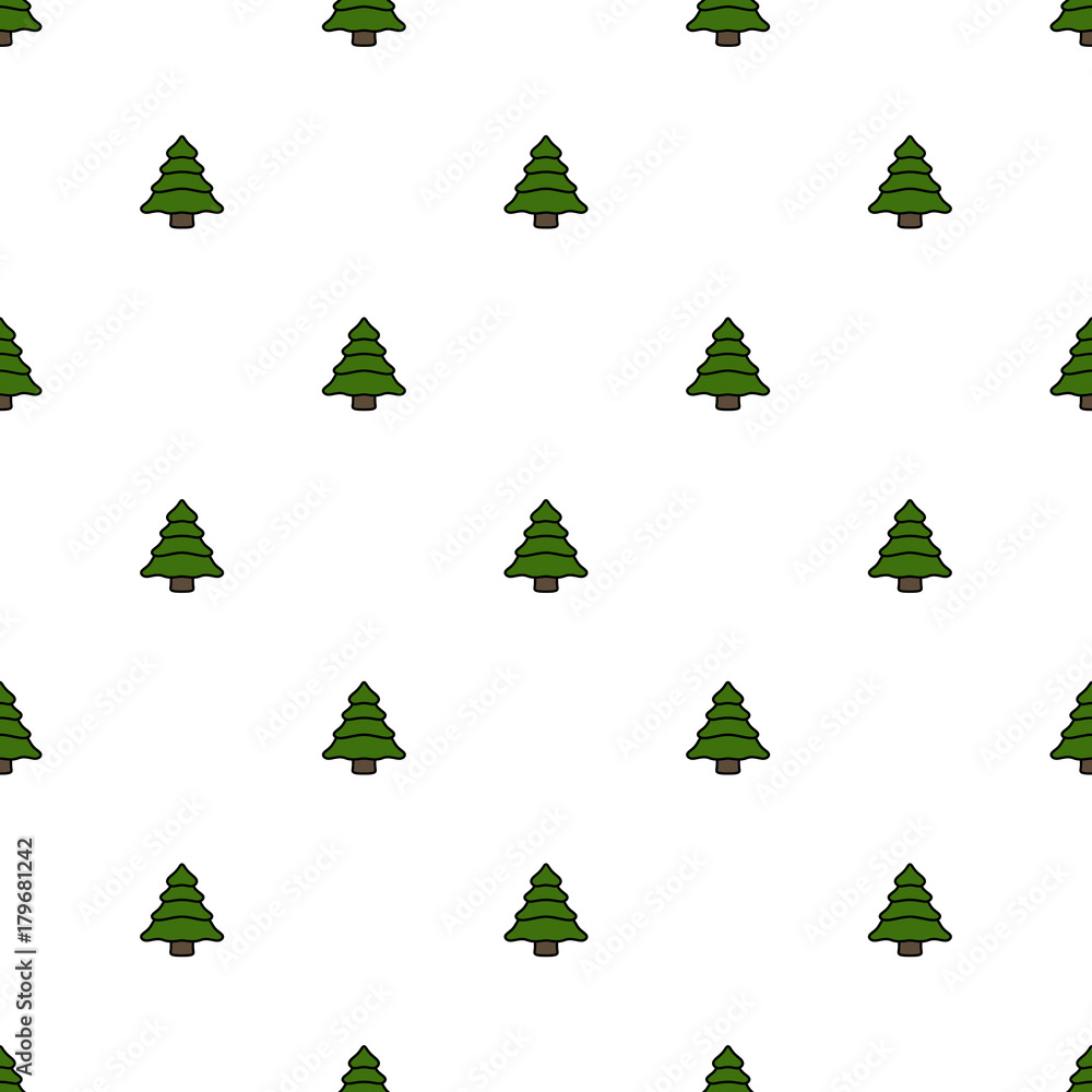 Christmas Tree Seamless Pattern, Cute Pine Tree Background, Vector illustration