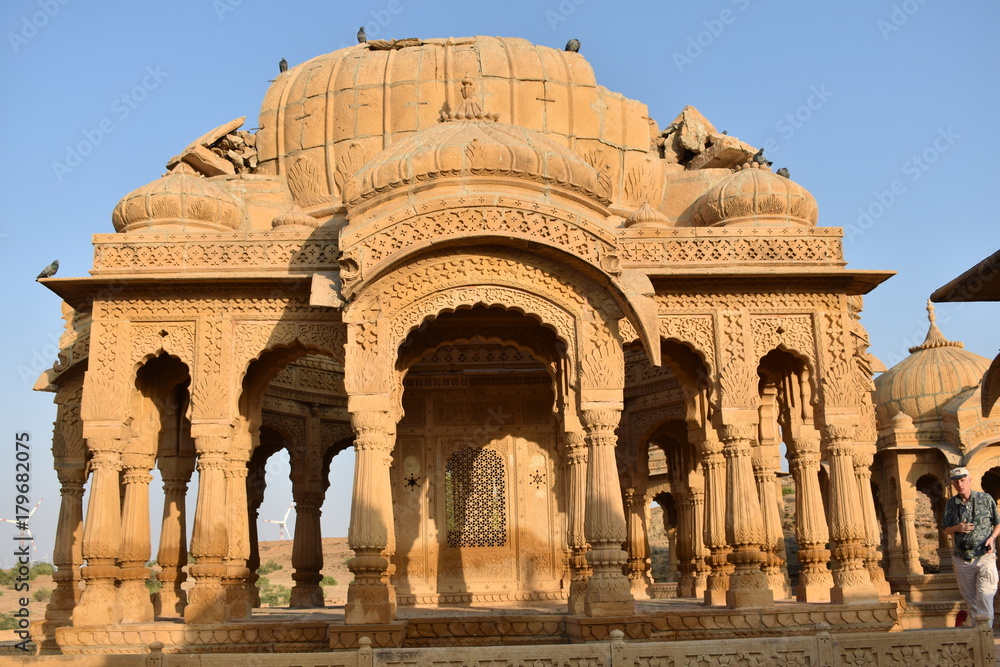 beautiful ancient cenotaphs of rawal kings in bada baagh jaisalmer rajasthan india