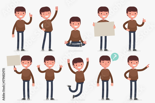 Male character in casual clothes in different poses: Vector illustration. photo