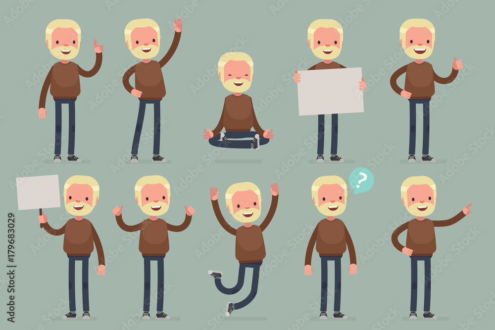 Male character in casual clothes in different poses: Vector illustration. Male character in casual clothes in different poses: Vector illustration.