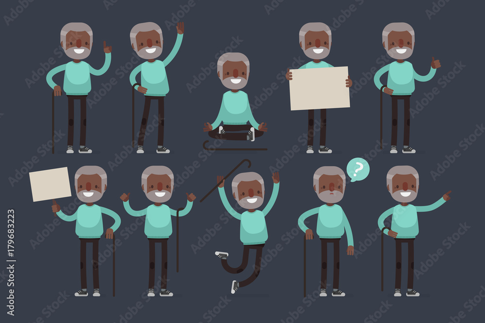 Elderly character set: Vector illustration of senior man in casual cloth. Elderly character set: Vector illustration of senior man in casual cloth.
