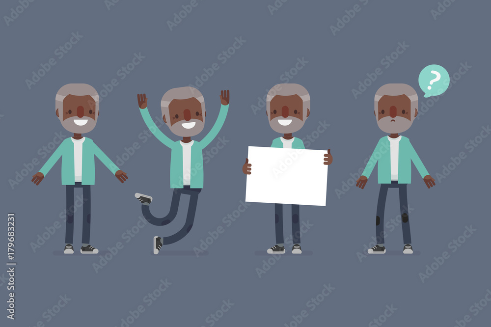 Elderly character set: Vector illustration of senior man in casual cloth. Elderly character set: Vector illustration of senior man in casual cloth.