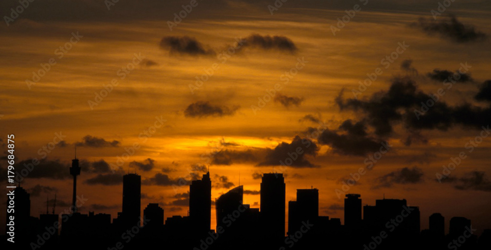 Sydney skyline during  sundown 