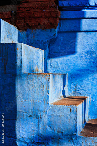 Stairs of blue painted house in Jodhpur, also known as "Blue Cit © Dmitry Rukhlenko