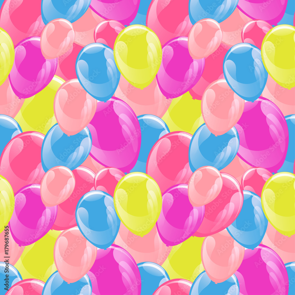 Flying balloons colorful seamless pattern background, beautiful colorful illustration. Ideal for paper or fabric, birthday party designs