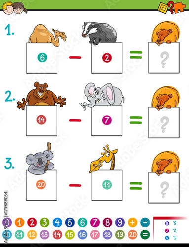 Slika na platnu maths subtraction game with animals
